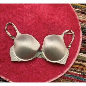 Well Loved Satin 36D Vintage Victoria Secret Womens Lingerie Push Up Bra Aqua